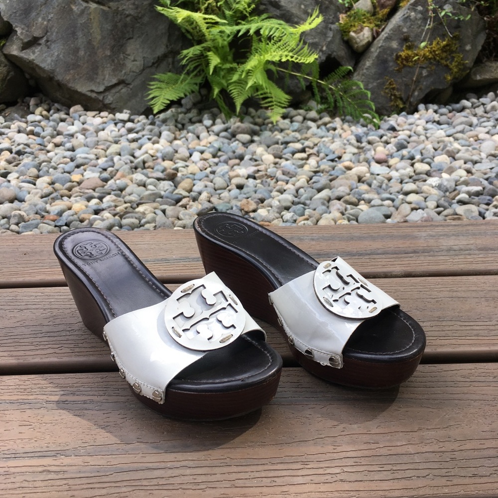TORY BURCH White Platform Wedge Sandals